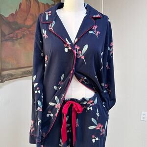 Berry Floral Pajama Set Button Front Lounge Sleepwear Women L Soma